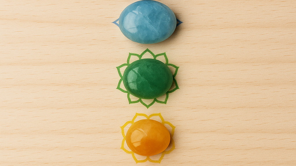 Pierres naturelles alignées selon les chakras – lithothérapie Kryst’al