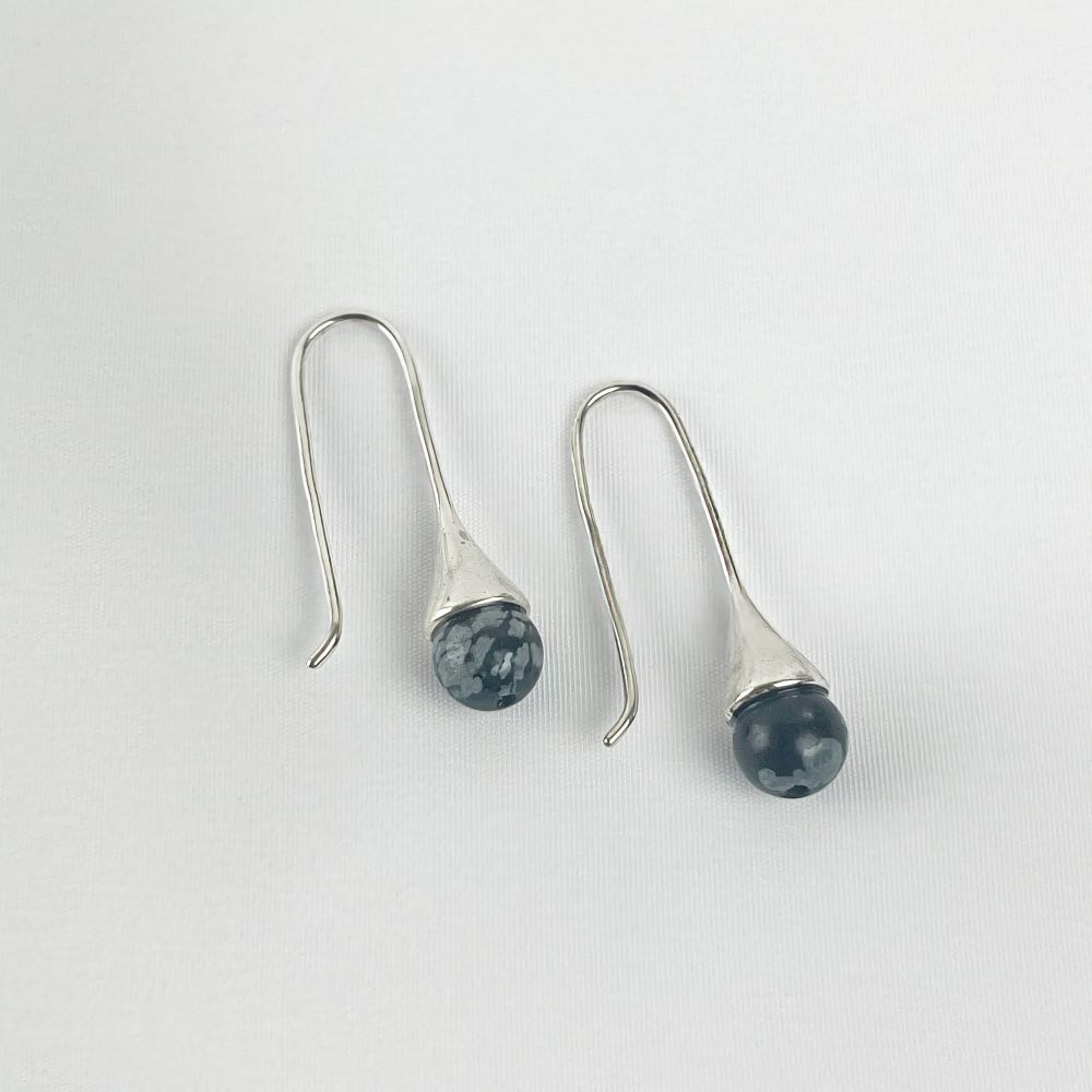 Boucles d'oreilles Obsidienne Neige