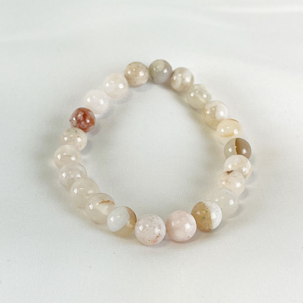 Bracelet Agate Fleur de Cerisier - Perles rondes