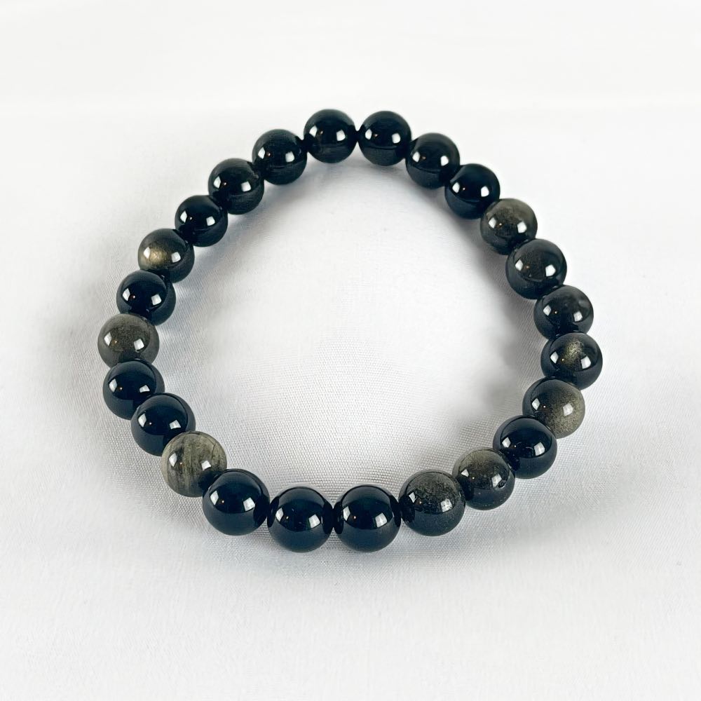 Bracelet Obsidienne Dorée - Perles rondes