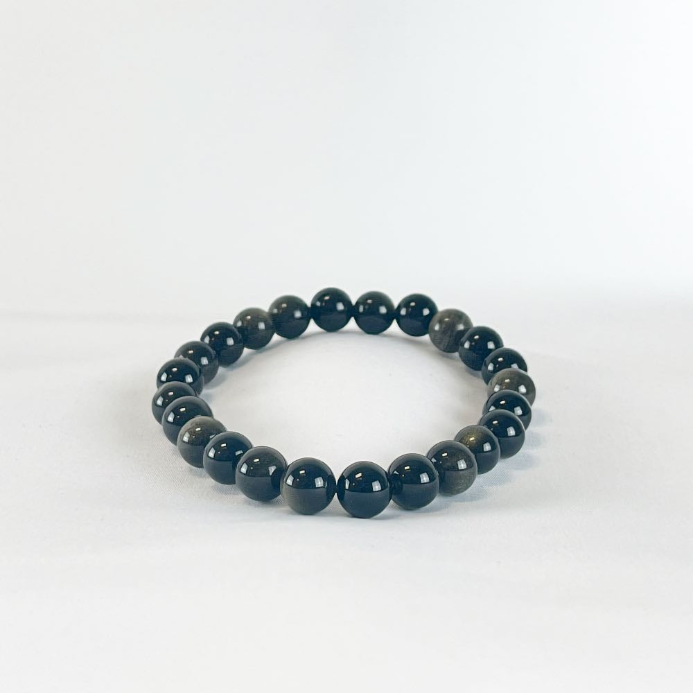Bracelet Obsidienne Dorée - Perles rondes