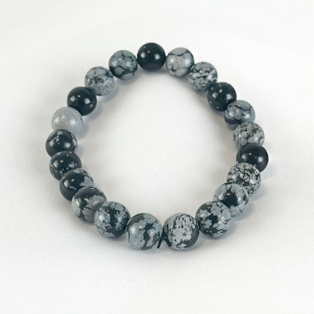 Bracelet Obsidienne Neige - Perles rondes
